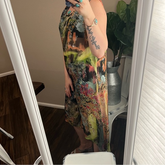 Bryn Walker Silk dress floral tie dye sheer shift Midi Dress Small NWT - Picture 4 of 17